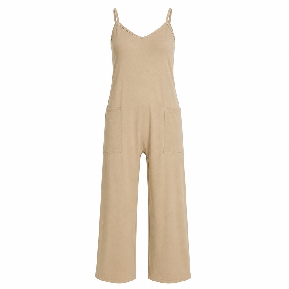 New Harem Pants Jumpsuit Women Small Tan Beige Loose Fit Spaghetti Strap Pockets